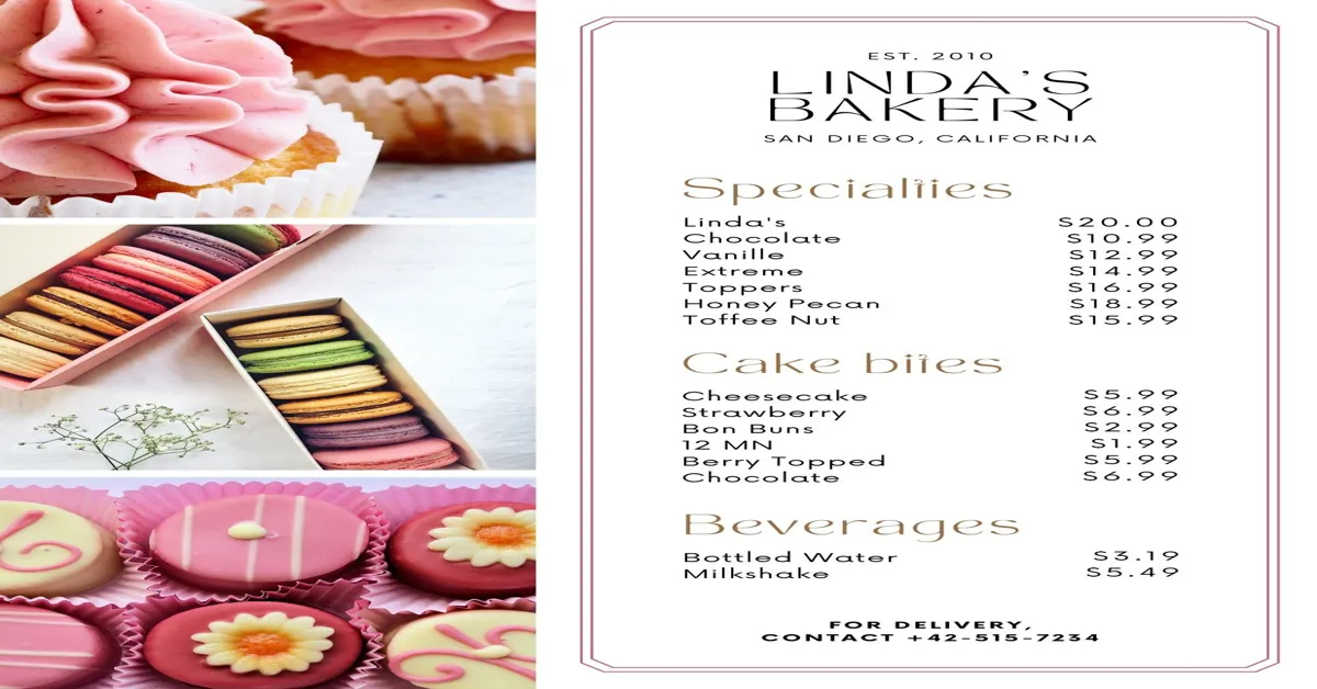 artisan bakery cake menu